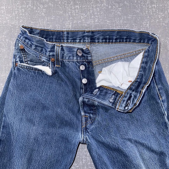 Levis 501 Jeans Mens 32x27 Blue Denim Button Fly Straight Leg Classic Fit - Picture 5 of 8